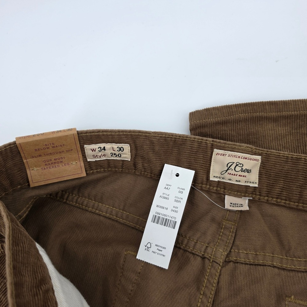 J.Crew 250 Slim Tapered Stretch Corduroy Pants Brown 34x30 NWT - Picture 4 of 8